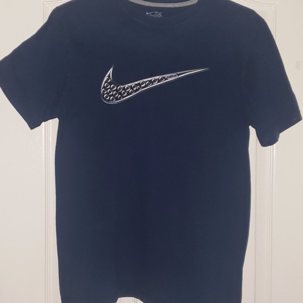 Nike T-Shirt Men's L Short Sleeve Cotton Solid Blue Big Center Swoosh